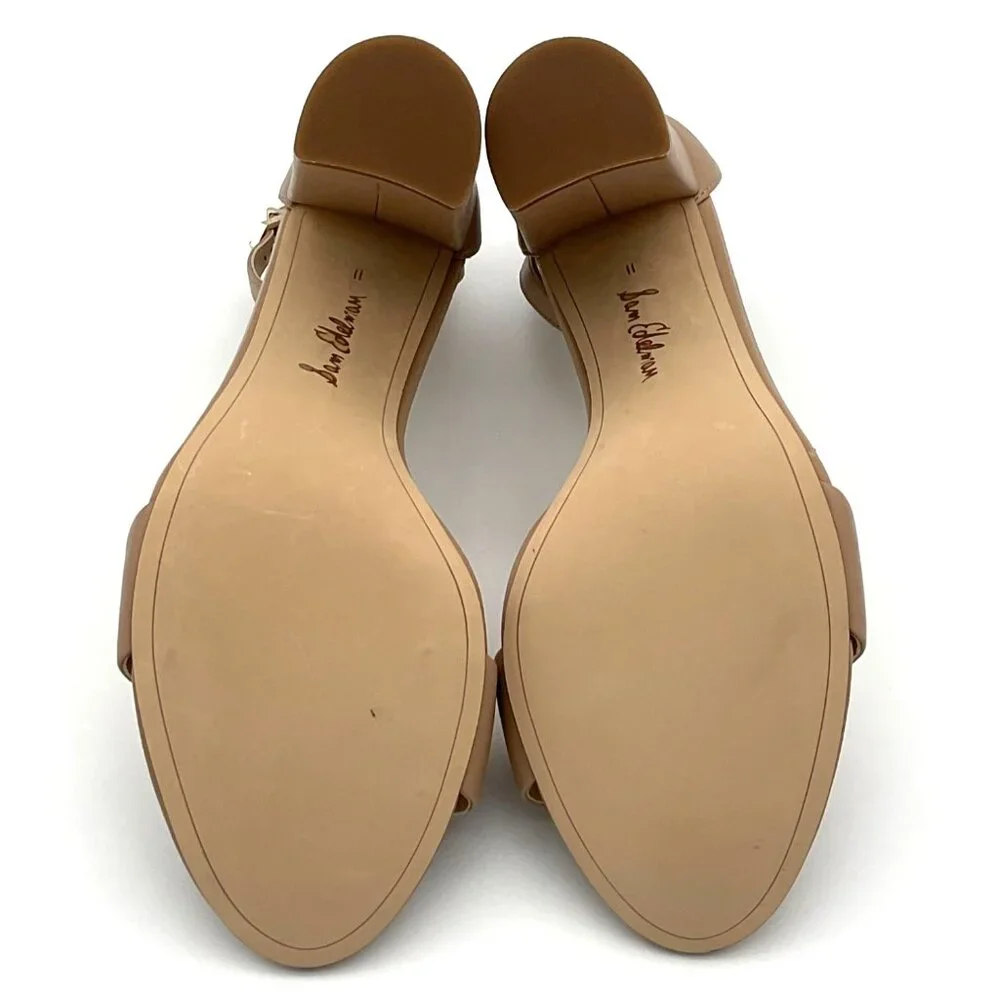 Sam Edelman Nude Ankle Strap Block Heel Sandals Womens Size 7 Medium Leather - Picture 7 of 10